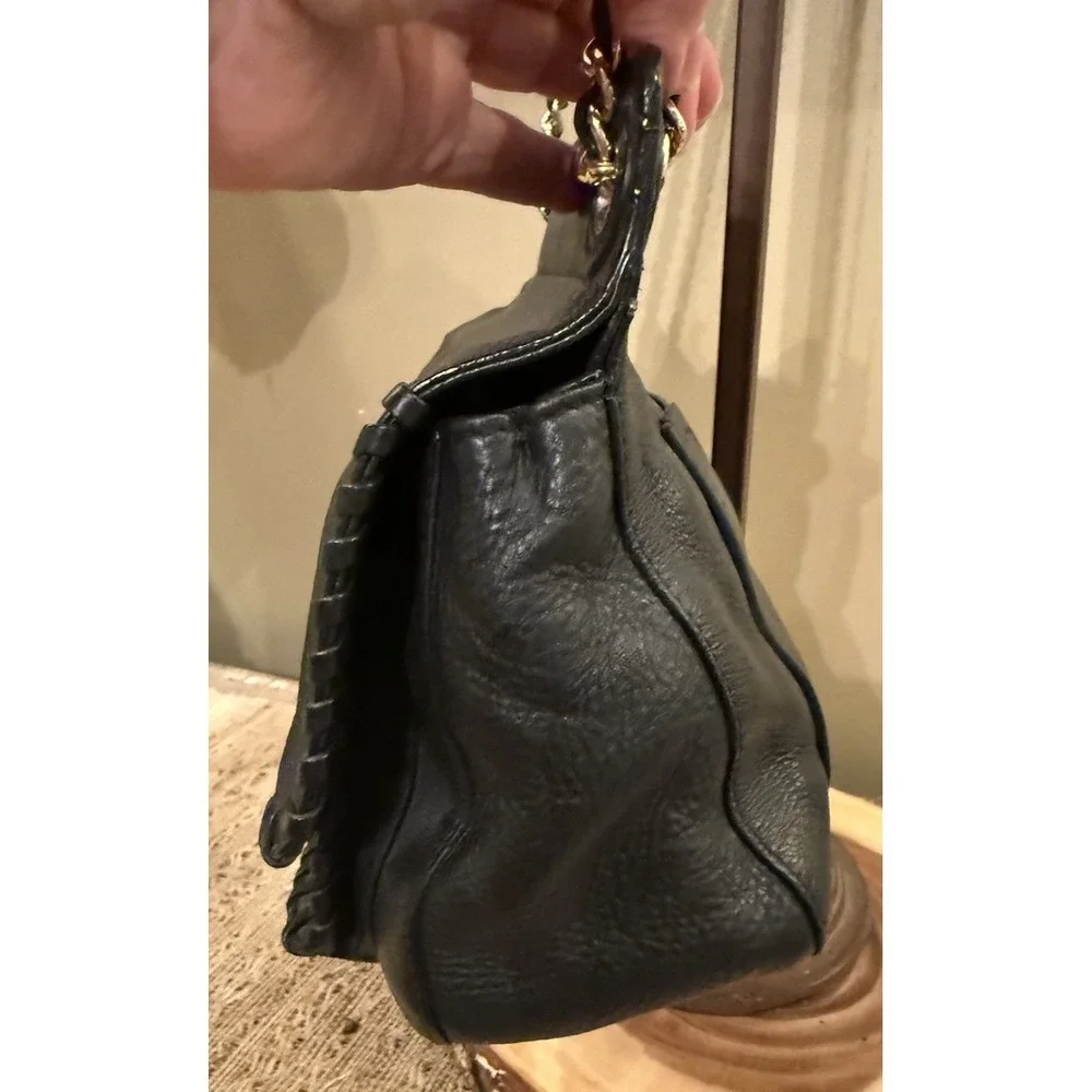 Tory Burch Marion Black Pebbled Leather 2-Way Whipstich Chain Strap Shoulder Bag